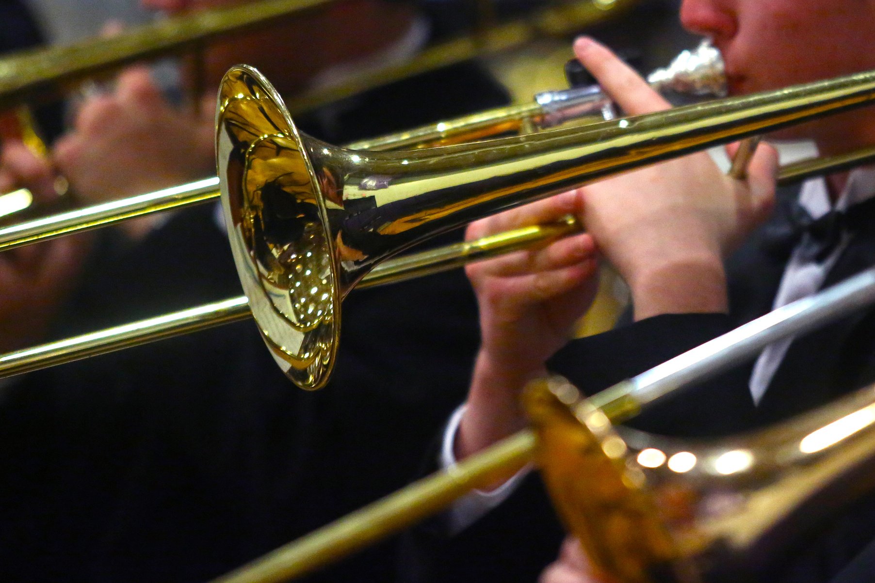 Student Musicians Play Trombones